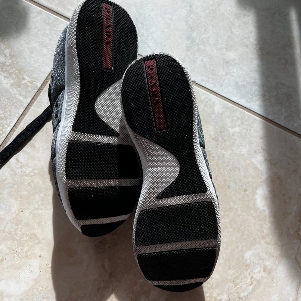 Prada Silver Metallic Lurex Platform Sneakers - image 4